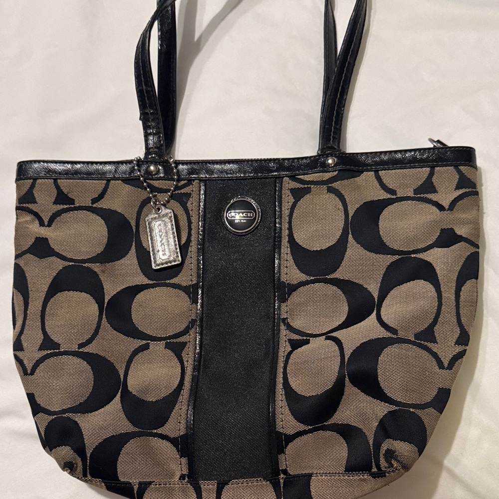 Coach Black and Tan Signature Tote - Picture 1 of 6
